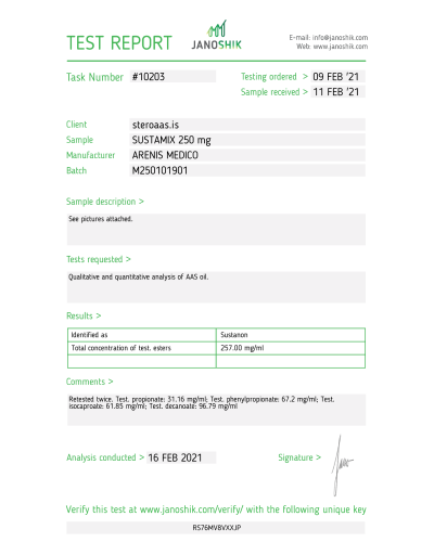 Arenis Medico Sustamix Testosterone Combination 250mg/ml x 10 amp/pack