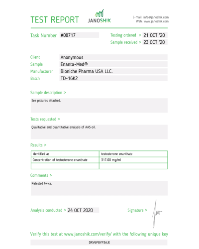Bioniche Pharma Enanta-Med (test. enathate) 300 mg/ml 10ml vial