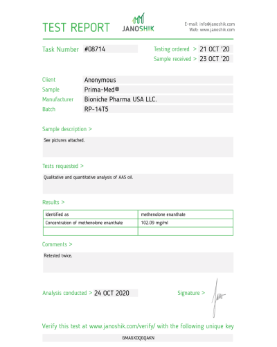 Bioniche Pharma Prima-Med (methenolone enanthate) 100 mg/ml 10ml vial