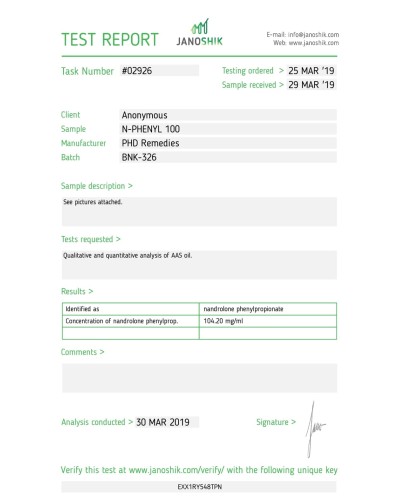 PHD Remedies N-PHENYL 100 (nandrolone phenylpropionate 100mg/ml) 10ml/vial