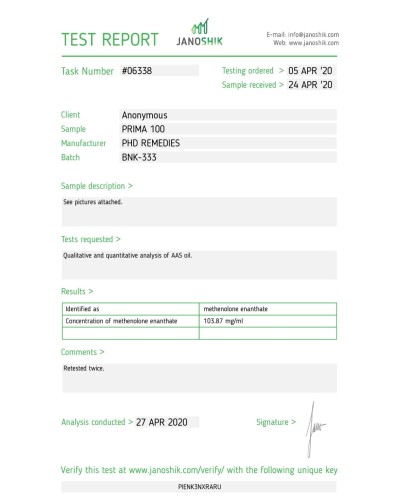 PHD Remedies PRIMA 100 (methenolone enanthate 100mg/ml) 10ml/vial
