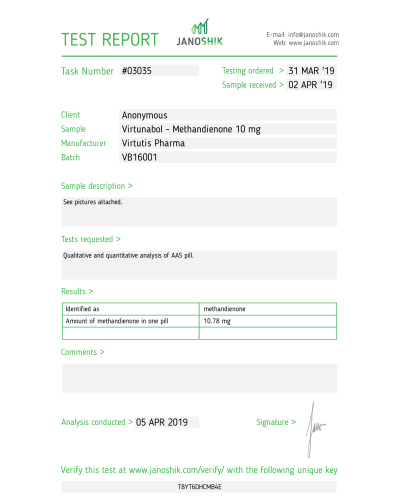 EXP Virtutis Pharma VItrunabol (methandienone) 10mg/100tab tabs/box