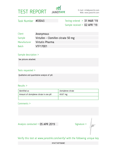 Virtutis Pharma Virtufen (clomid) 50mg/30tab tabs/box