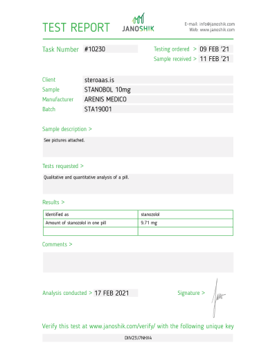 Arenis Medico Stanabolic 10mg Stanobol U.S.P.	50 Tabl