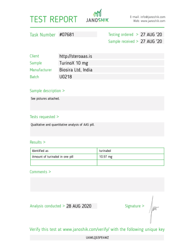 Biosira TurinoX (Chlordehydromethyltestosterone) 10mg/tab, 100tabs/sachet