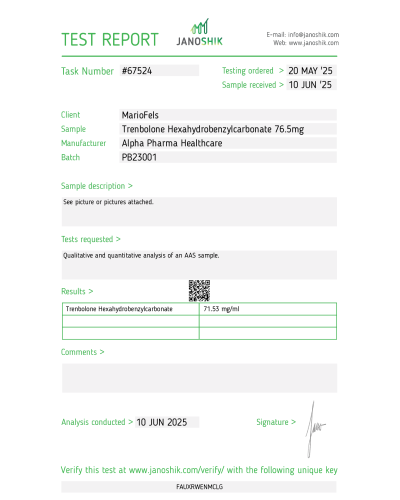 Alpha-Pharma Parabolin (trenbolone hexa.) 76.5mg/ml 10 amp/pack