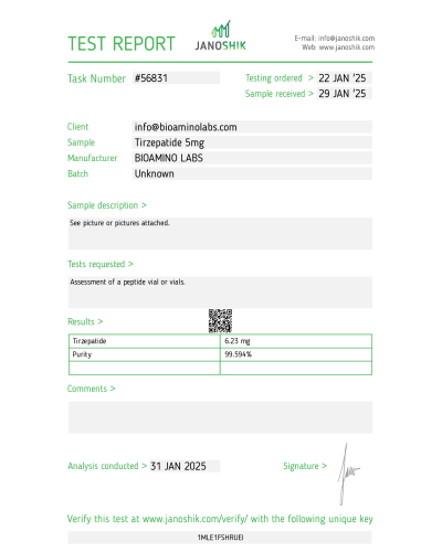 Bioamino Labs Tirzepatide 5 mg (solution for injection) 1vial 5mg + 1vial 2ml water