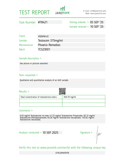 Phoenix Remedies Testocom 375 mg/ml 10ml vial