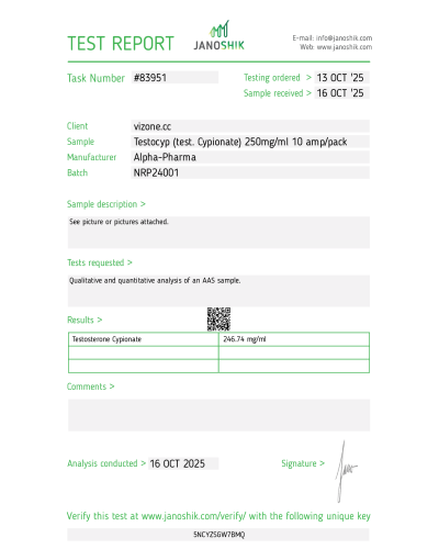 Alpha-Pharma Testocyp (test. Cypionate) 250mg/ml  10 amp/pack
