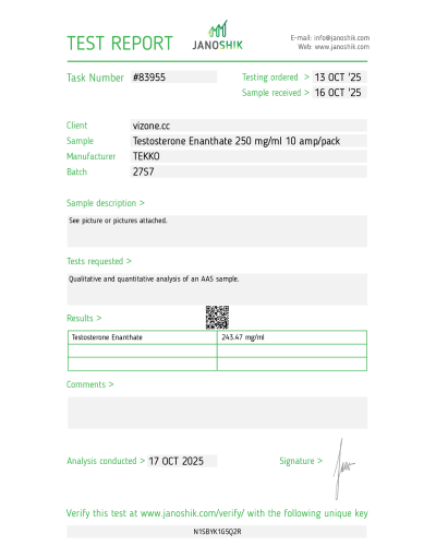 TEKKO Testosterone Enanthate 250 mg/ml 10 amp/pack