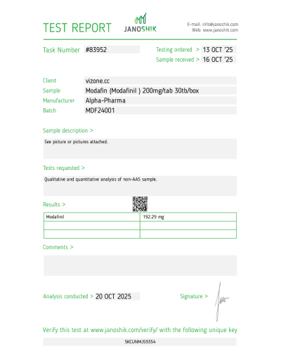 Alpha-Pharma Modafin (Modafinil ) 200mg/tab  30tb/box