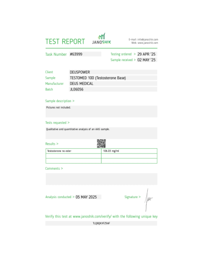 Deus Medical TESTOMED P 100	Testosterone Propionate	100mg/ml 10 amp/pack