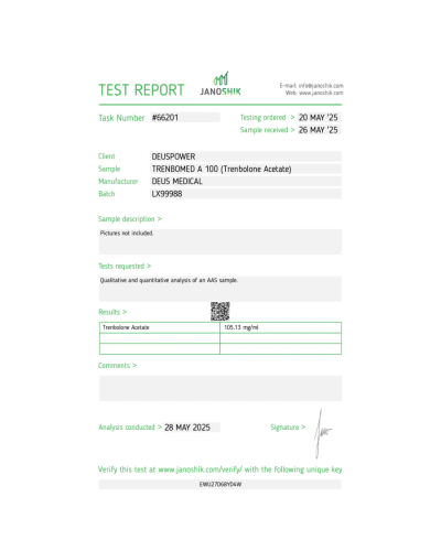 Deus Medical TRENBOMED A 100 Trenbolone Acetate	100mg/ml 10 amp/pack
